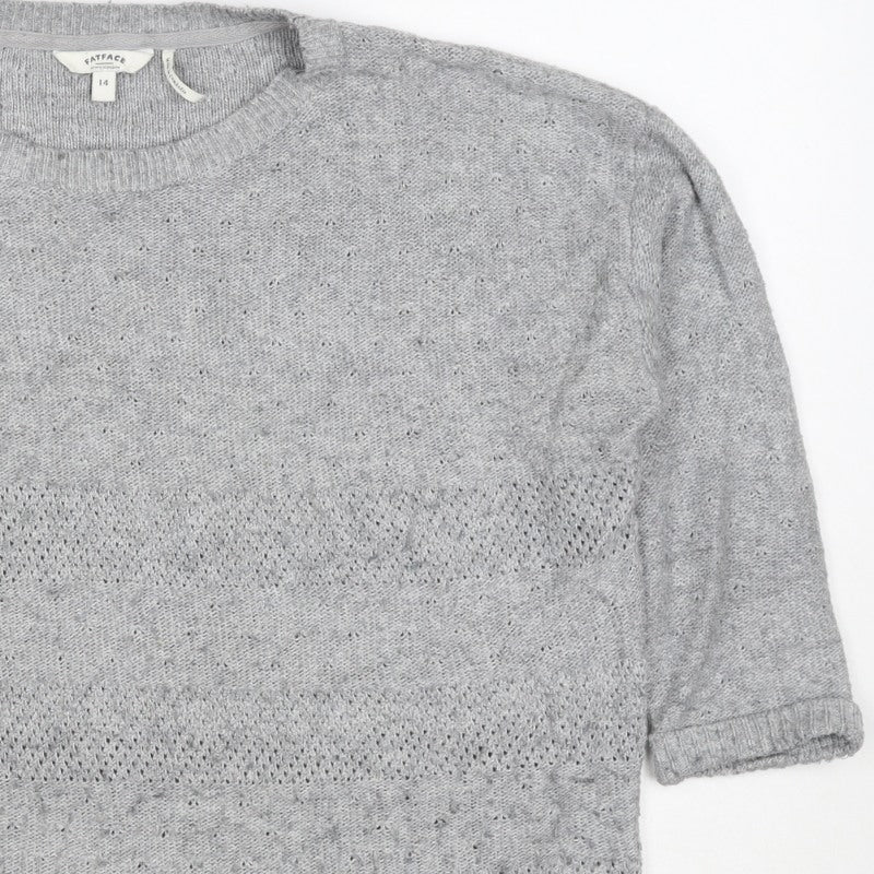 FatFace Women’s Grey Size 14 Wool Blend Open Knit Crew Neck Jumper