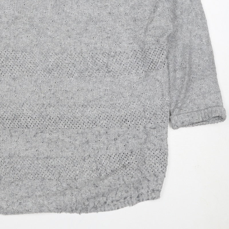 FatFace Women’s Grey Size 14 Wool Blend Open Knit Crew Neck Jumper