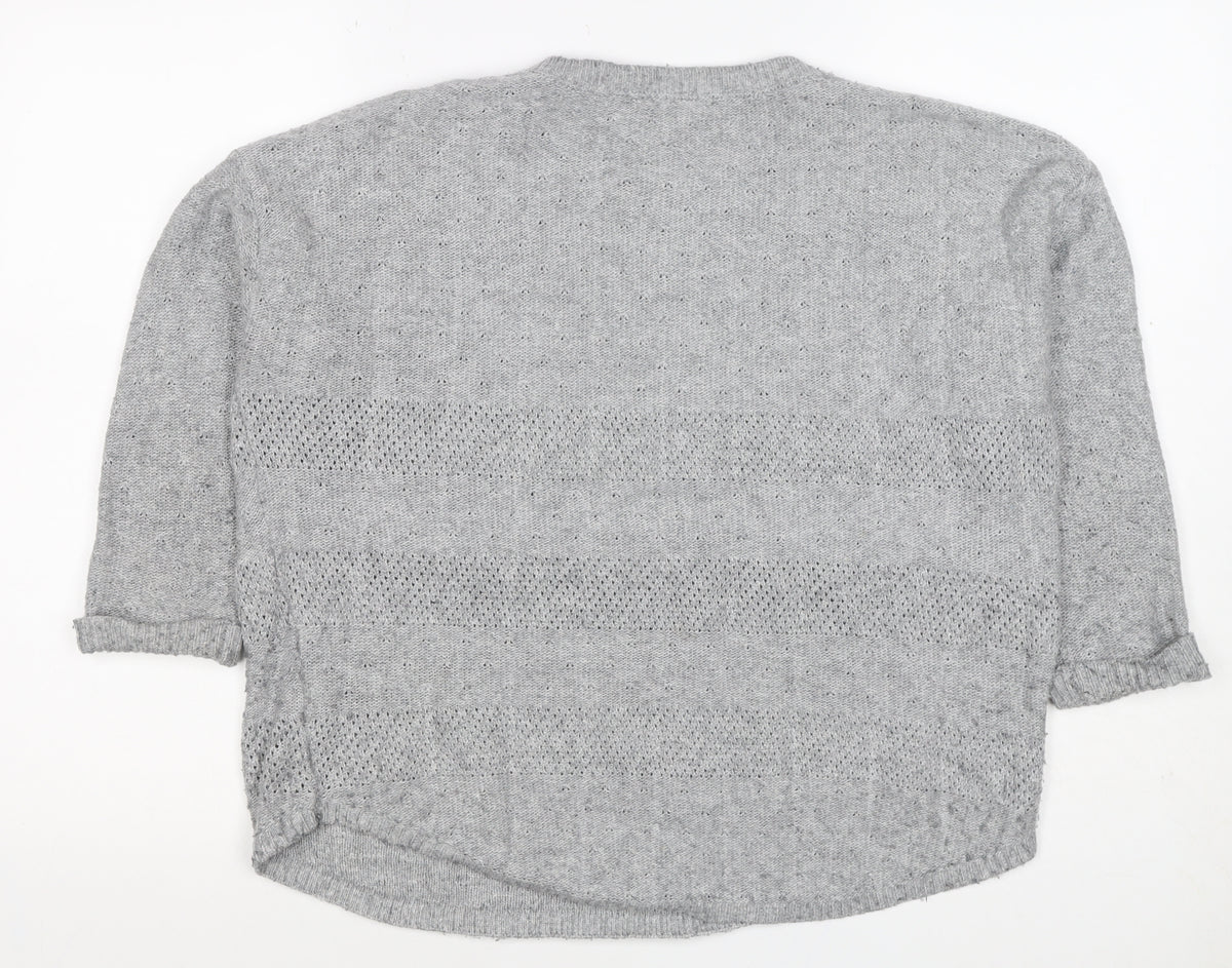 FatFace Women’s Grey Size 14 Wool Blend Open Knit Crew Neck Jumper