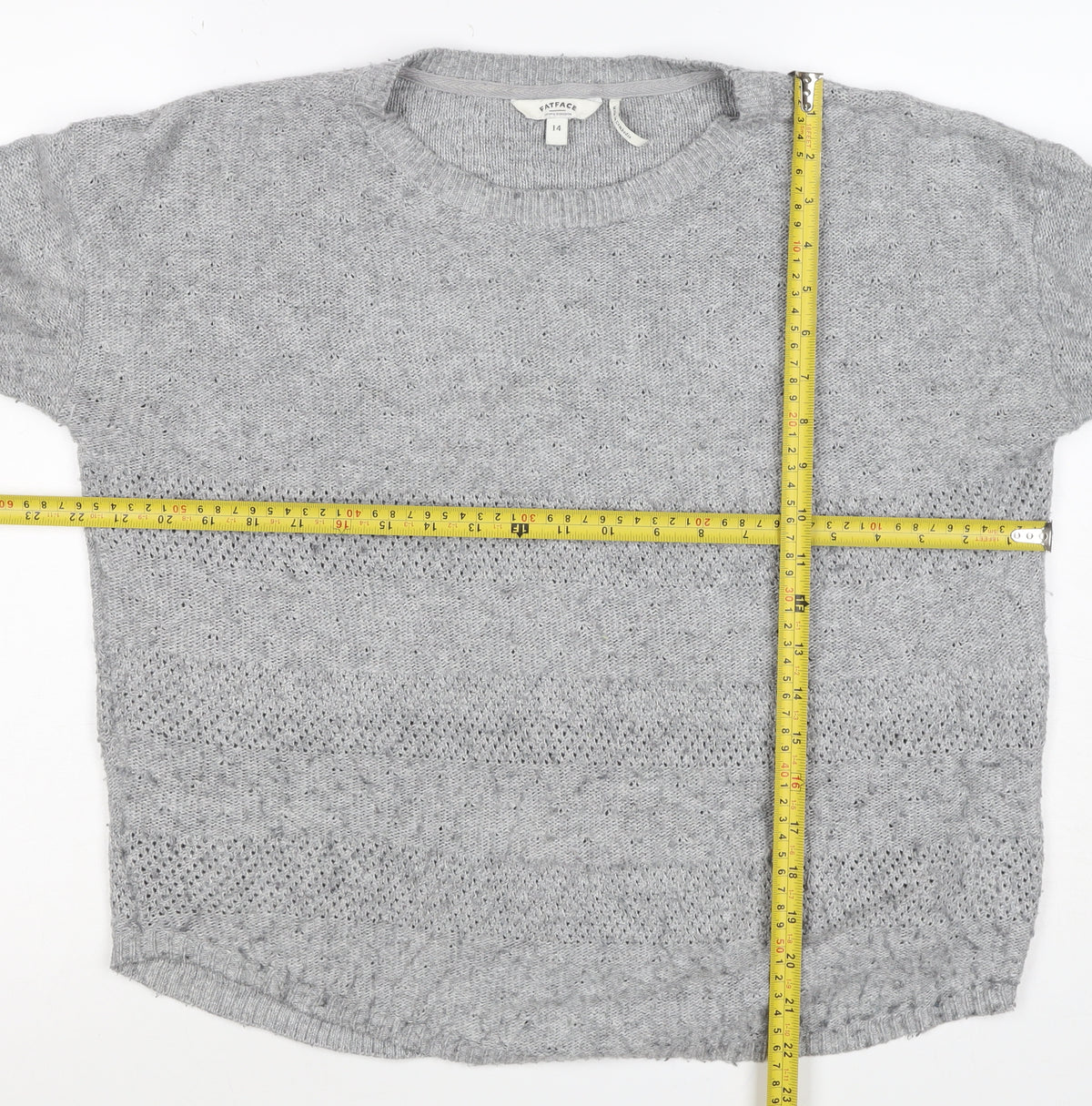 FatFace Women’s Grey Size 14 Wool Blend Open Knit Crew Neck Jumper