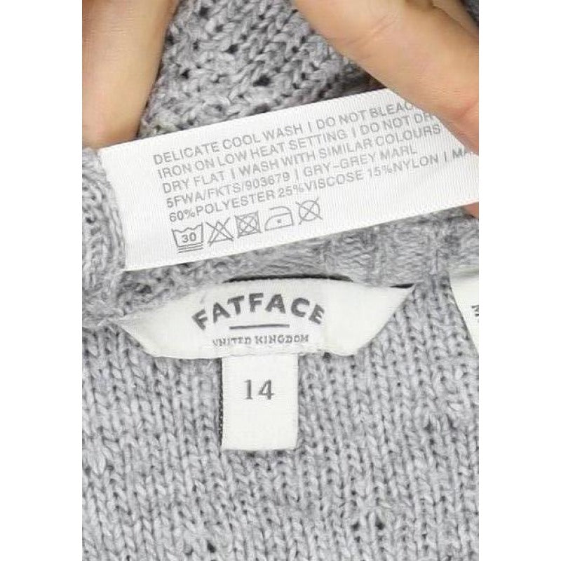 FatFace Women’s Grey Size 14 Wool Blend Open Knit Crew Neck Jumper