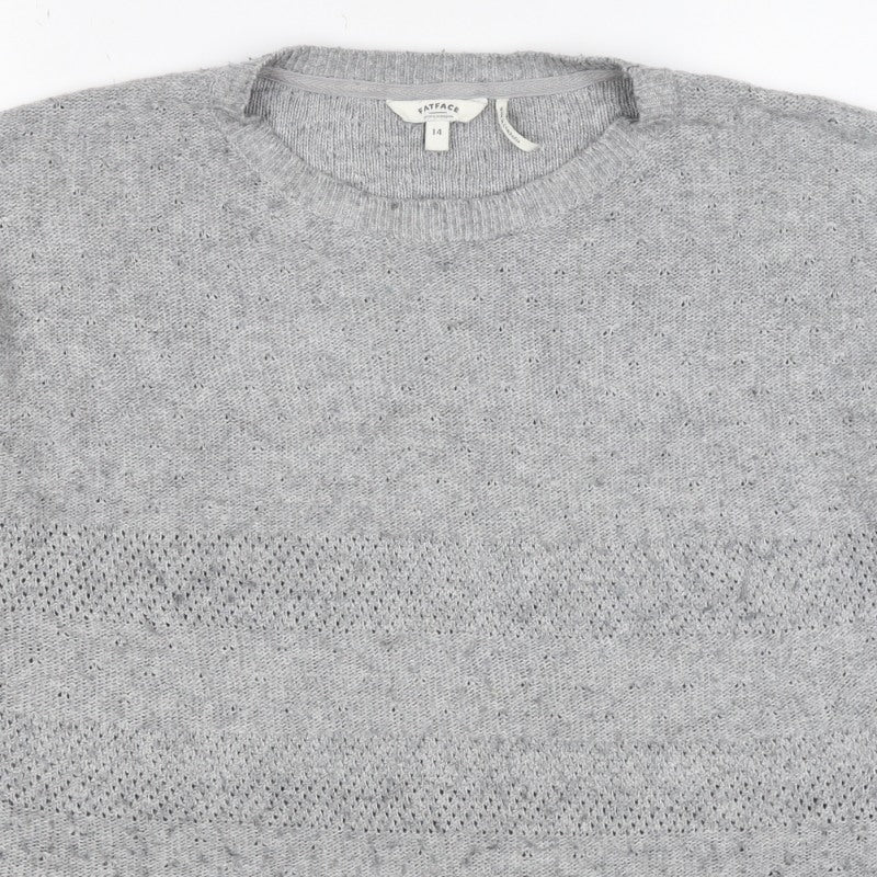 FatFace Women’s Grey Size 14 Wool Blend Open Knit Crew Neck Jumper