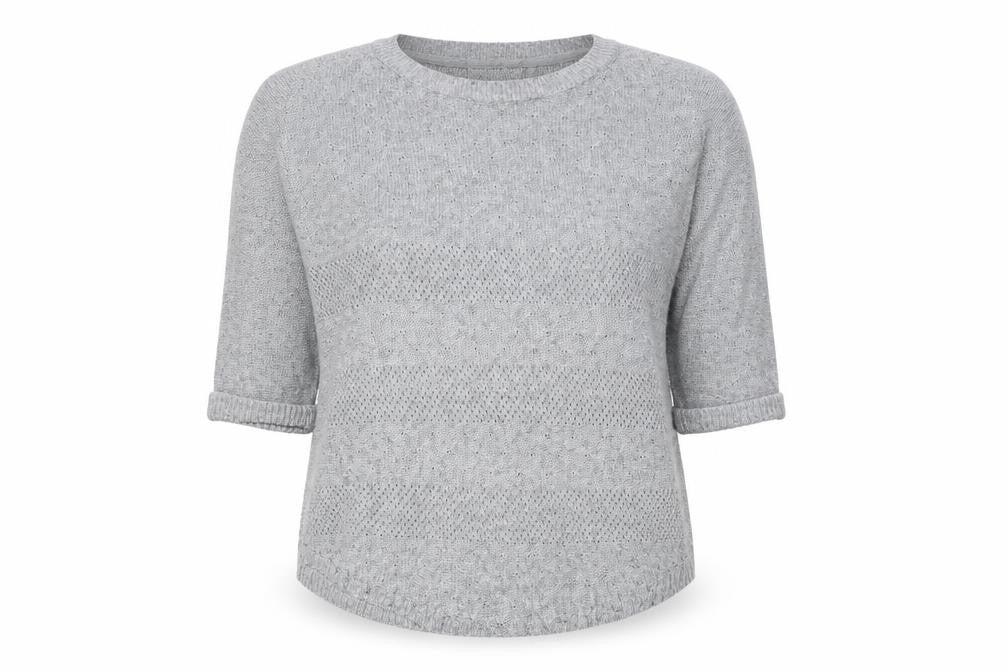 FatFace Women’s Grey Size 14 Wool Blend Open Knit Crew Neck Jumper