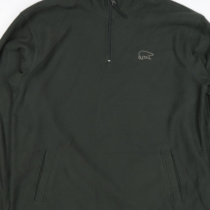 Authentic Men Black L 1/4 Zip High Neck Bear Logo Knit Sweatshirt
