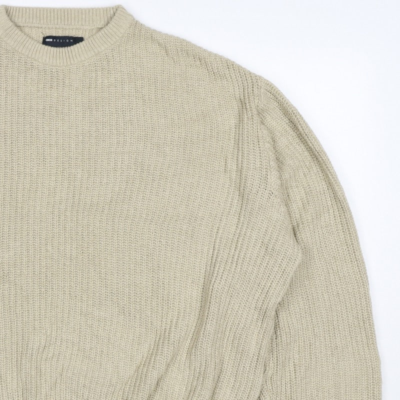 ASOS Design Men Beige XS Chunky Knit Crew Neck Pullover Jumper