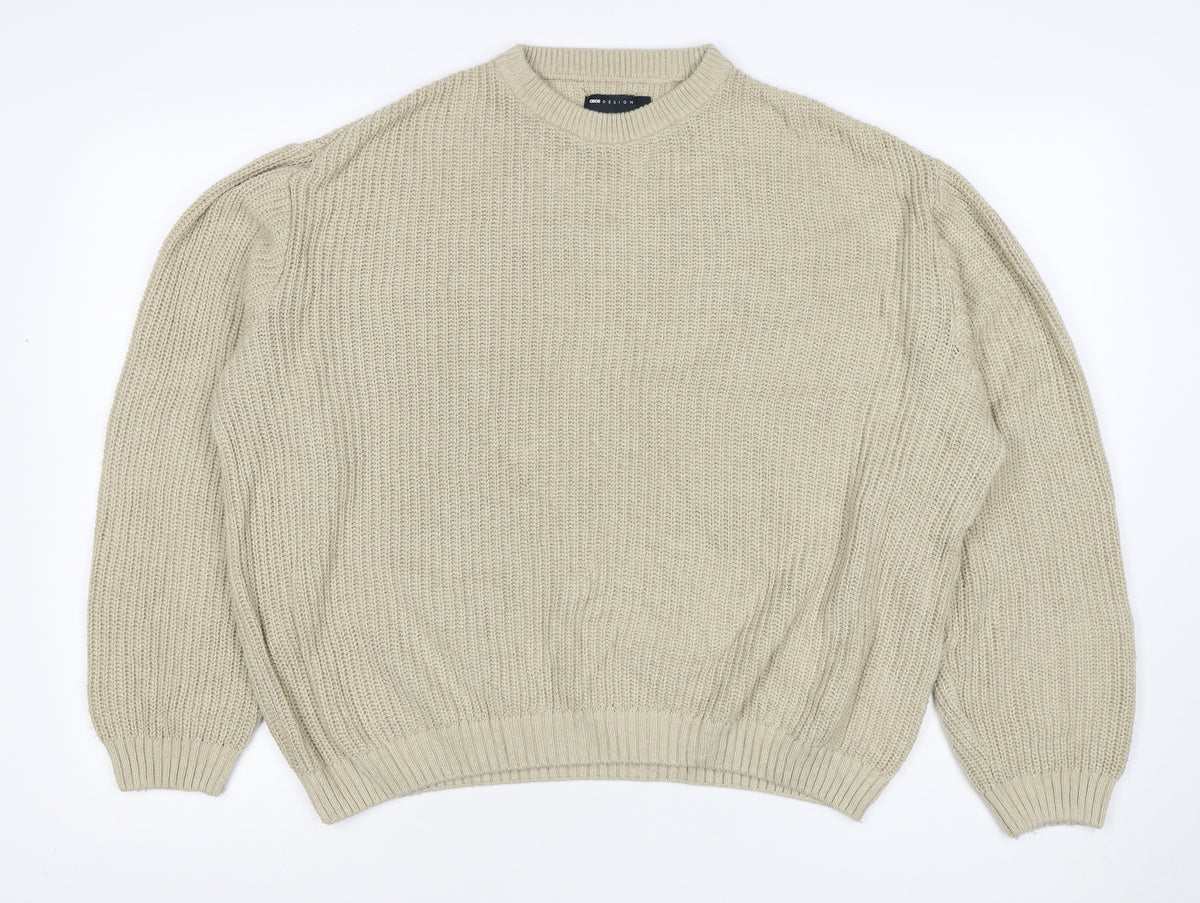 ASOS Design Men Beige XS Chunky Knit Crew Neck Pullover Jumper