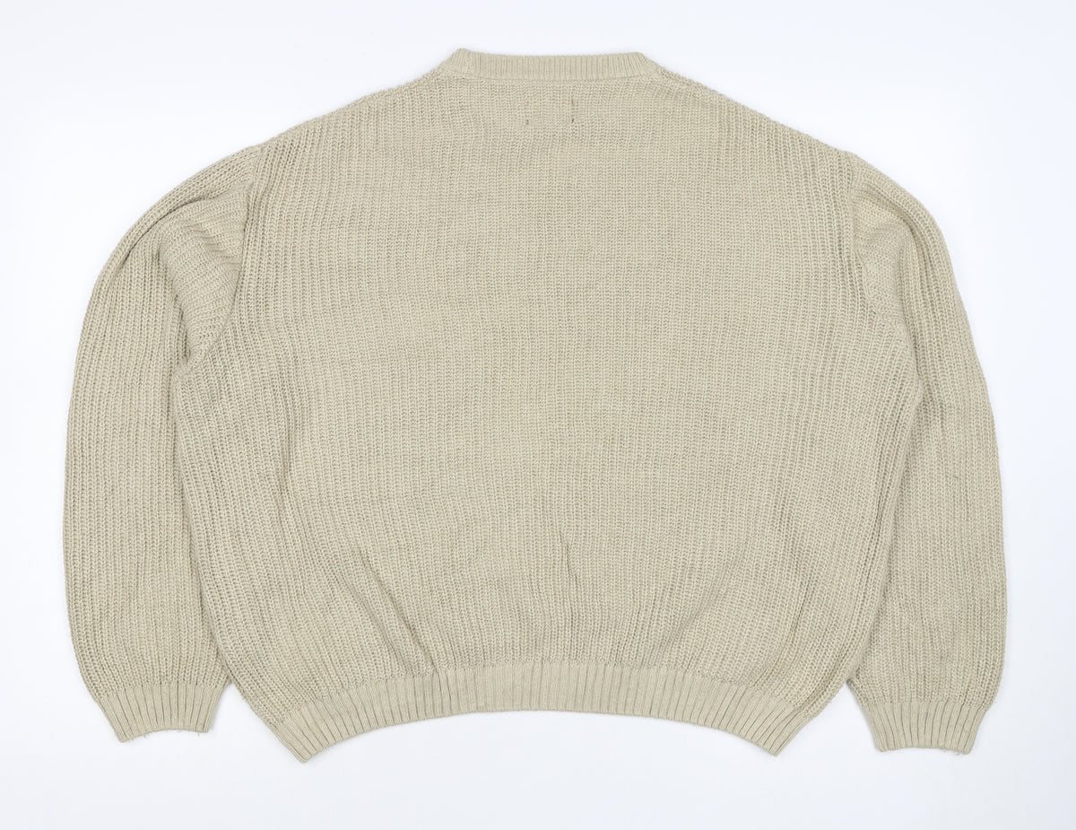 ASOS Design Men Beige XS Chunky Knit Crew Neck Pullover Jumper