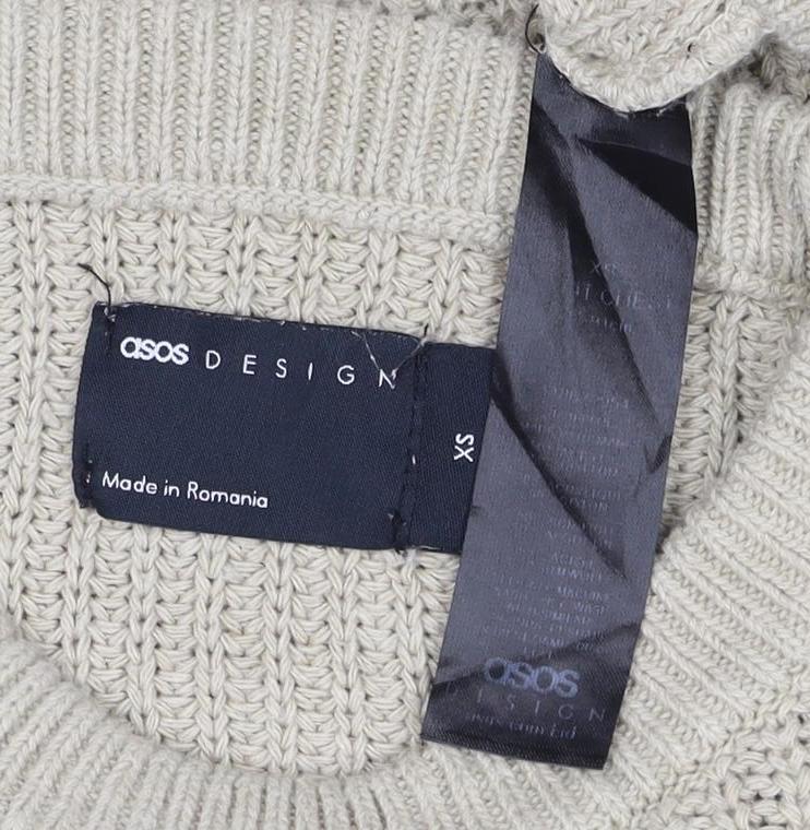 ASOS Design Men Beige XS Chunky Knit Crew Neck Pullover Jumper