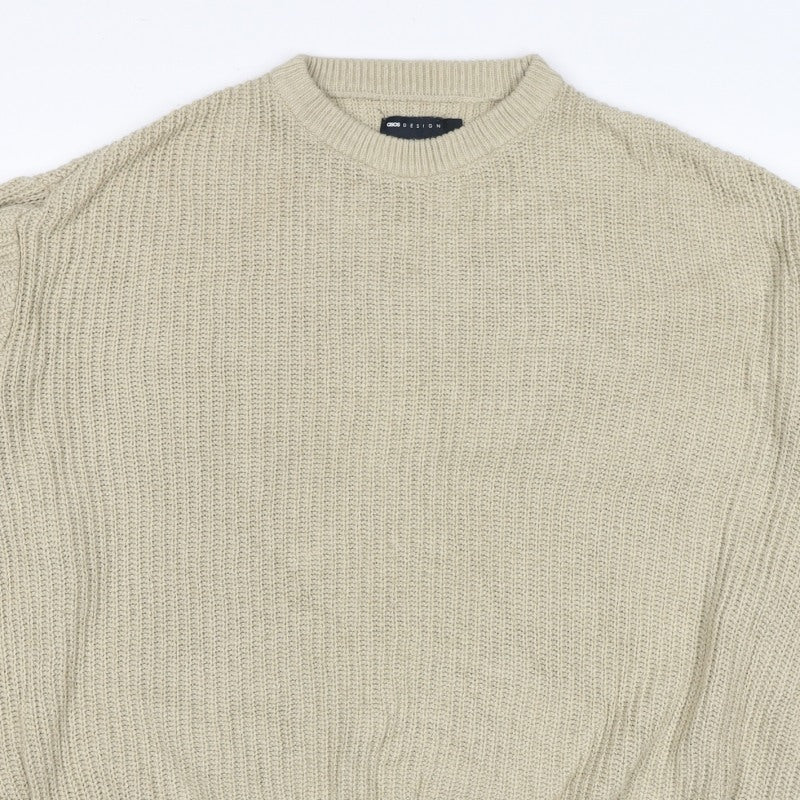ASOS Design Men Beige XS Chunky Knit Crew Neck Pullover Jumper