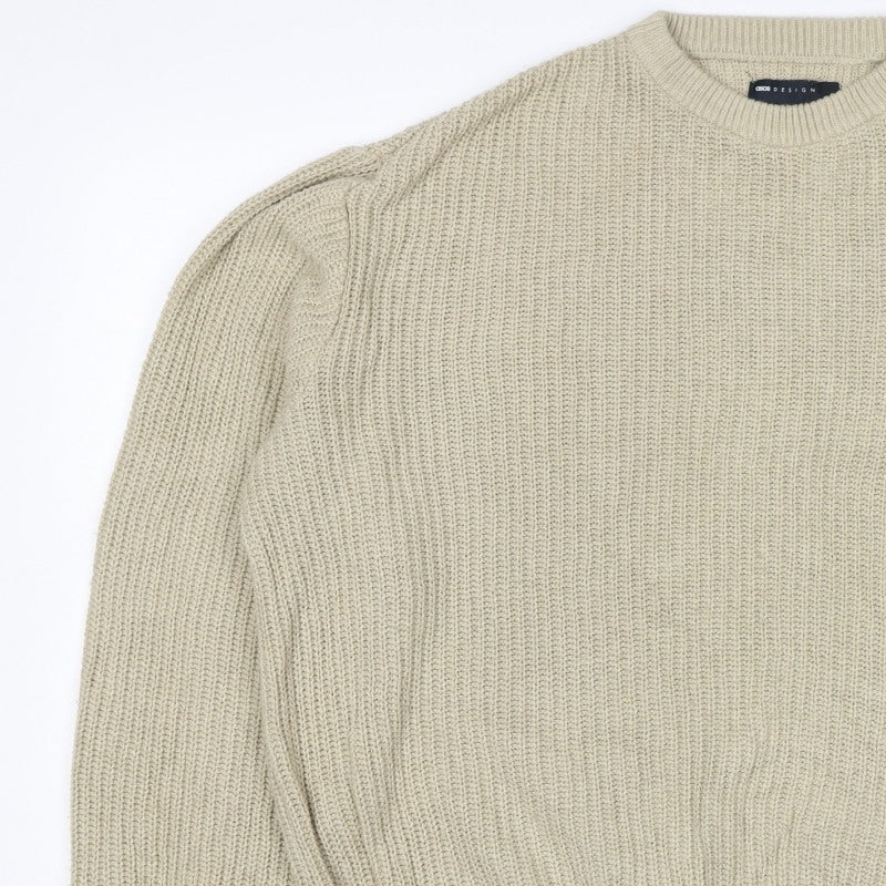 ASOS Design Men Beige XS Chunky Knit Crew Neck Pullover Jumper