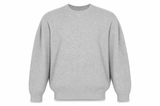 Pull&Bear Men's Grey L Rib Knit Cotton Crew Neck Pullover Jumper