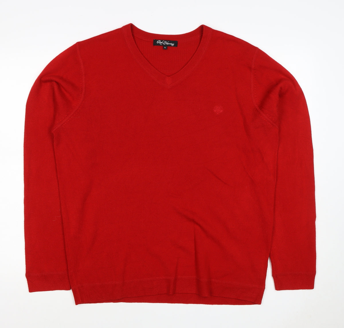 Red Herring Men’s Red XL V-Neck Pullover Jumper 100% Acrylic