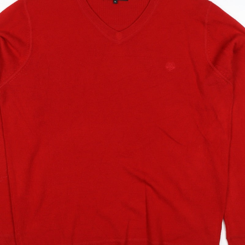 Red Herring Men’s Red XL V-Neck Pullover Jumper 100% Acrylic