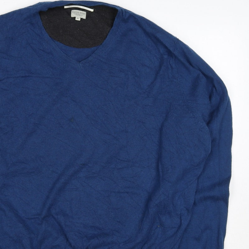 Racing Green Men’s Blue XL Cashmere Silk V-Neck Pullover Jumper