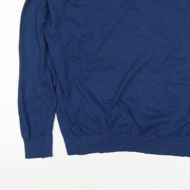 Racing Green Men’s Blue XL Cashmere Silk V-Neck Pullover Jumper