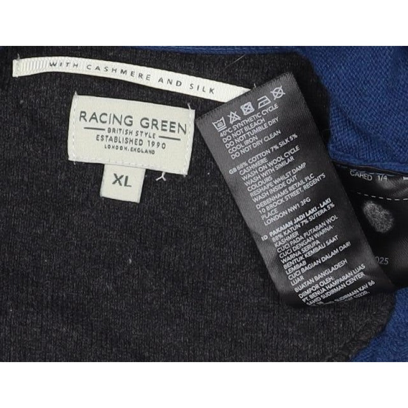 Racing Green Men’s Blue XL Cashmere Silk V-Neck Pullover Jumper