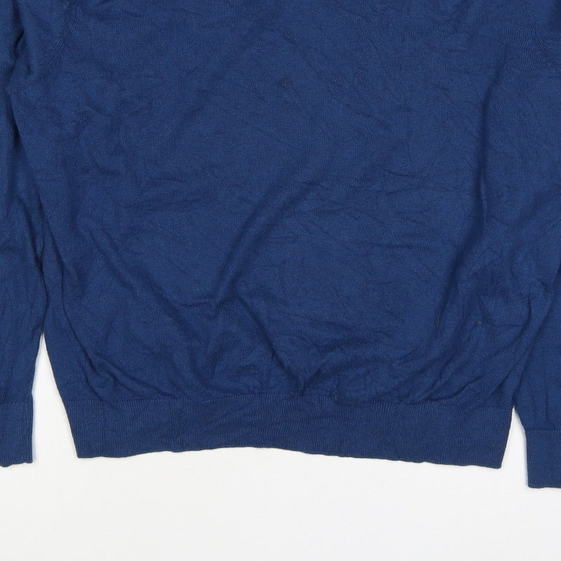 Racing Green Men’s Blue XL Cashmere Silk V-Neck Pullover Jumper