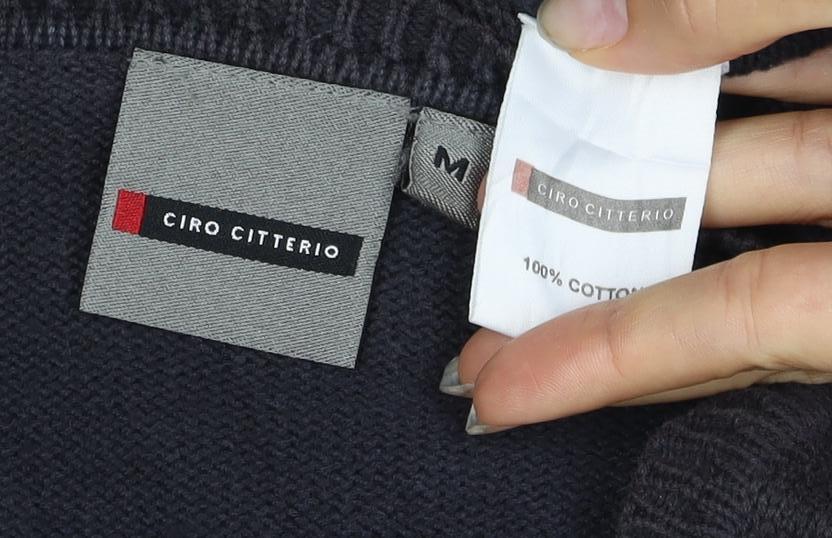 Ciro Citterio Men’s Black M V-Neck Cotton Knit Pullover Jumper