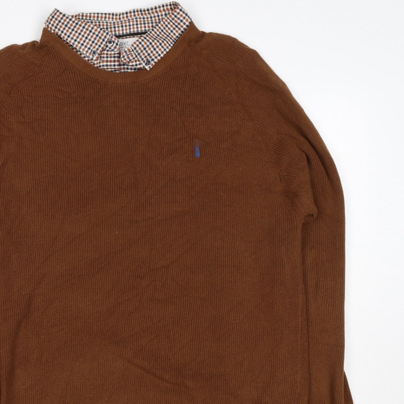 Next Men’s Brown Check Collar Cotton Knit Pullover Jumper XXL