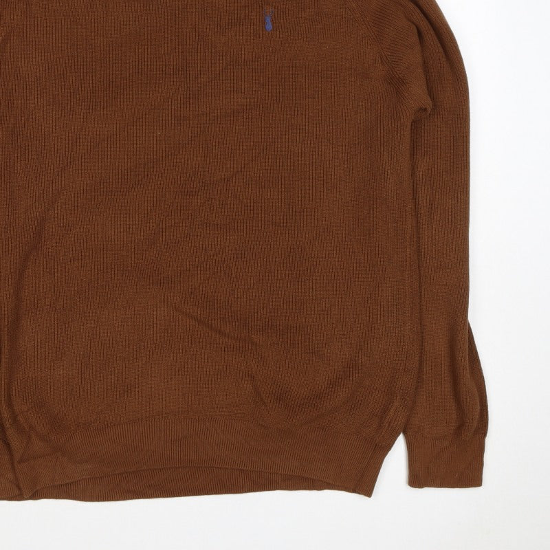 Next Men’s Brown Check Collar Cotton Knit Pullover Jumper XXL