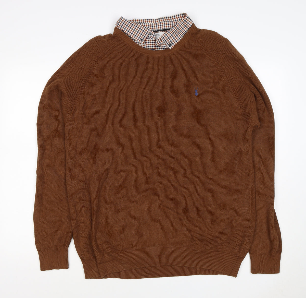 Next Men’s Brown Check Collar Cotton Knit Pullover Jumper XXL