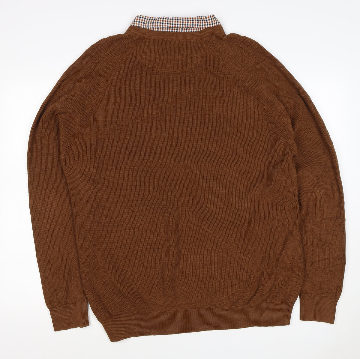 Next Men’s Brown Check Collar Cotton Knit Pullover Jumper XXL