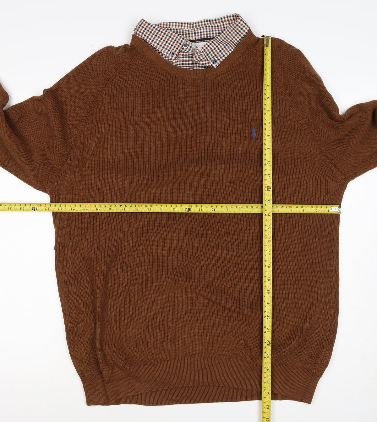 Next Men’s Brown Check Collar Cotton Knit Pullover Jumper XXL