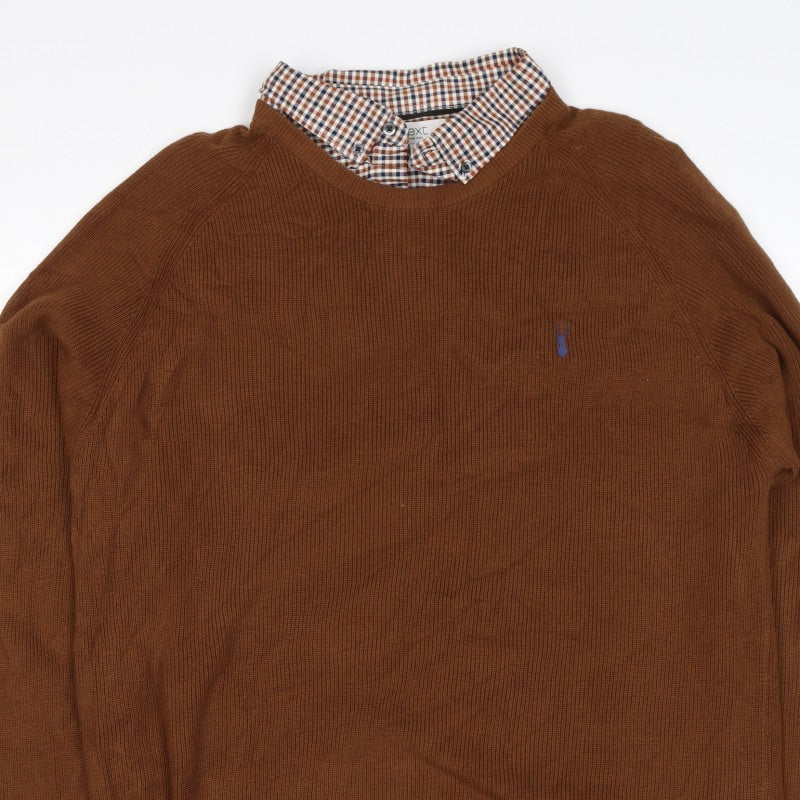 Next Men’s Brown Check Collar Cotton Knit Pullover Jumper XXL