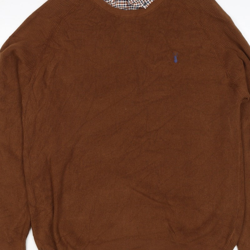 Next Men’s Brown Check Collar Cotton Knit Pullover Jumper XXL