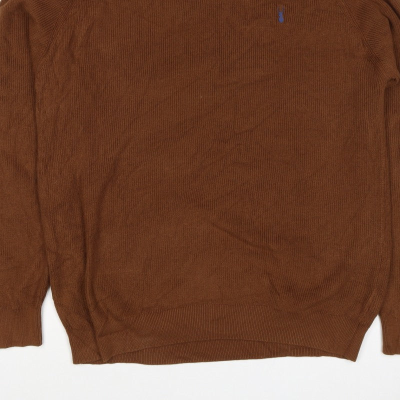 Next Men’s Brown Check Collar Cotton Knit Pullover Jumper XXL