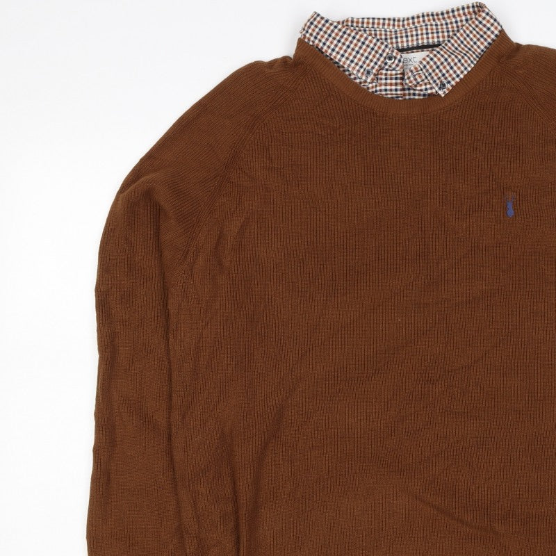 Next Men’s Brown Check Collar Cotton Knit Pullover Jumper XXL