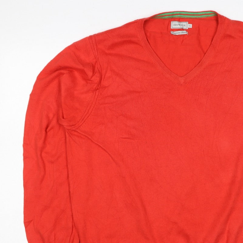 Howick Men's Red XL Cashmere Blend V-Neck Cotton Pullover Jumper
