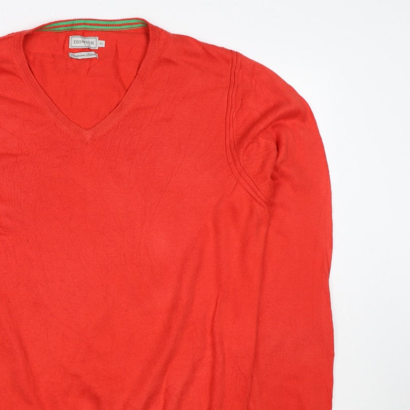 Howick Men's Red XL Cashmere Blend V-Neck Cotton Pullover Jumper