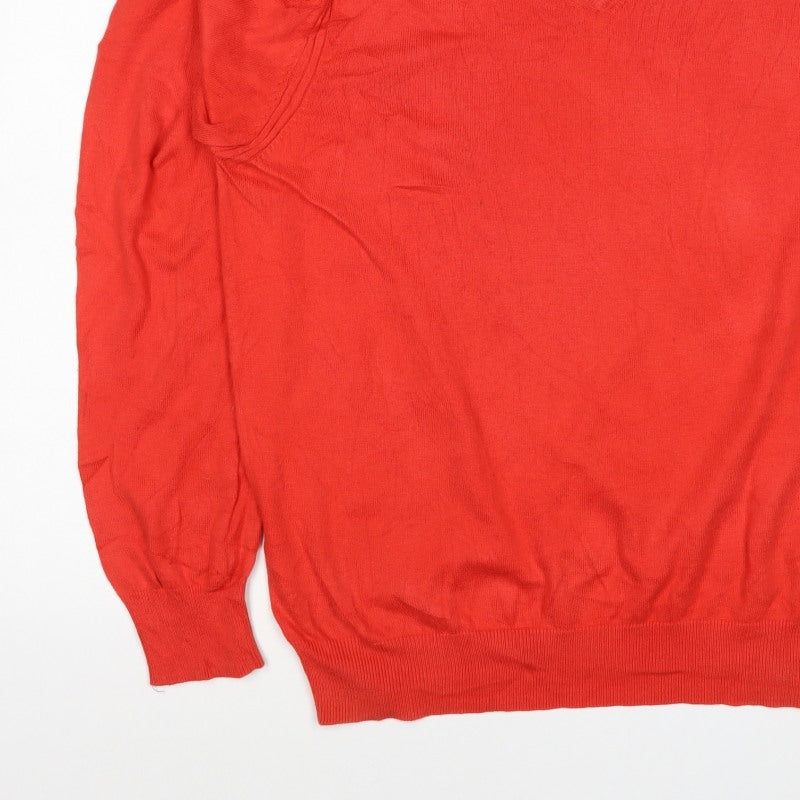 Howick Men's Red XL Cashmere Blend V-Neck Cotton Pullover Jumper