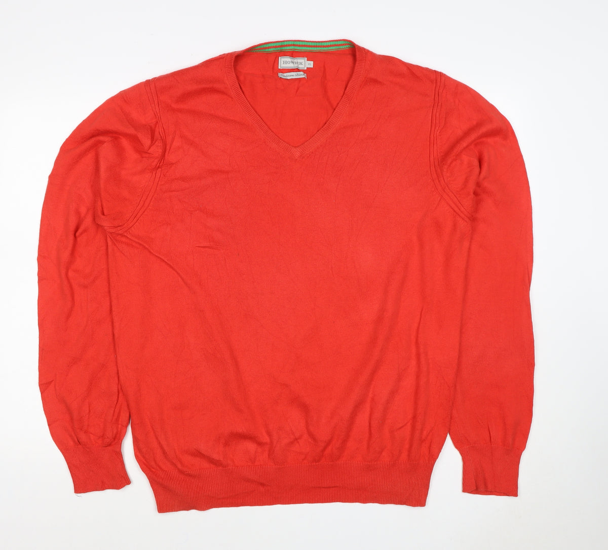 Howick Men's Red XL Cashmere Blend V-Neck Cotton Pullover Jumper