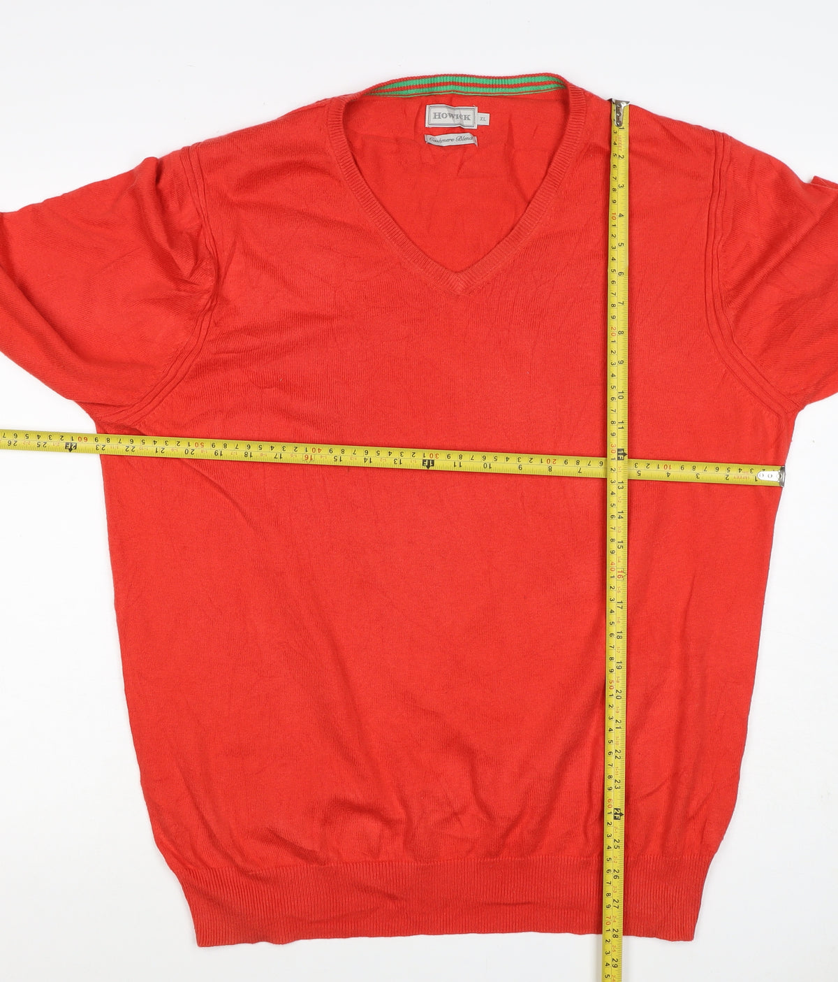 Howick Men's Red XL Cashmere Blend V-Neck Cotton Pullover Jumper