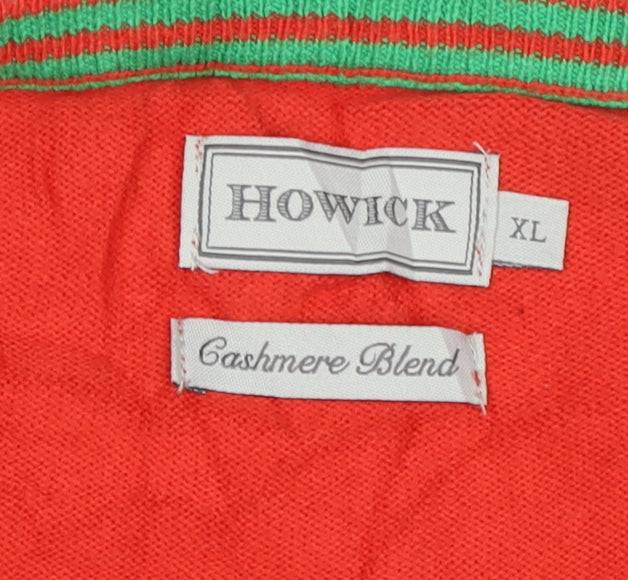 Howick Men's Red XL Cashmere Blend V-Neck Cotton Pullover Jumper