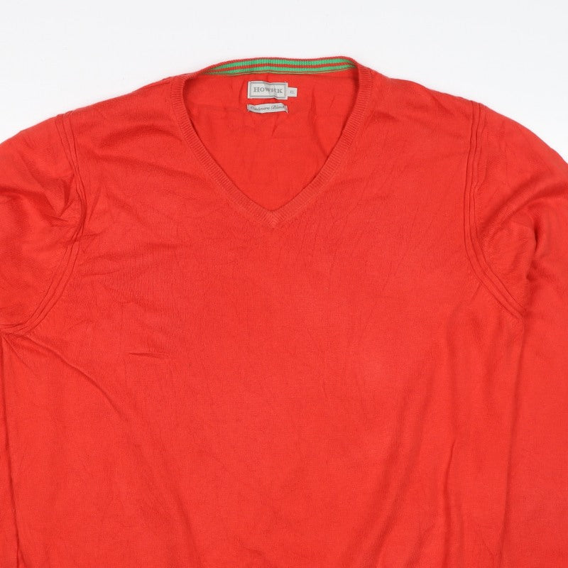 Howick Men's Red XL Cashmere Blend V-Neck Cotton Pullover Jumper