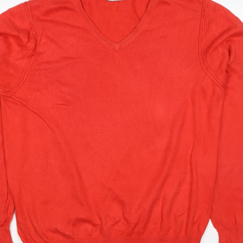 Howick Men's Red XL Cashmere Blend V-Neck Cotton Pullover Jumper