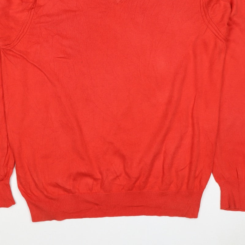Howick Men's Red XL Cashmere Blend V-Neck Cotton Pullover Jumper