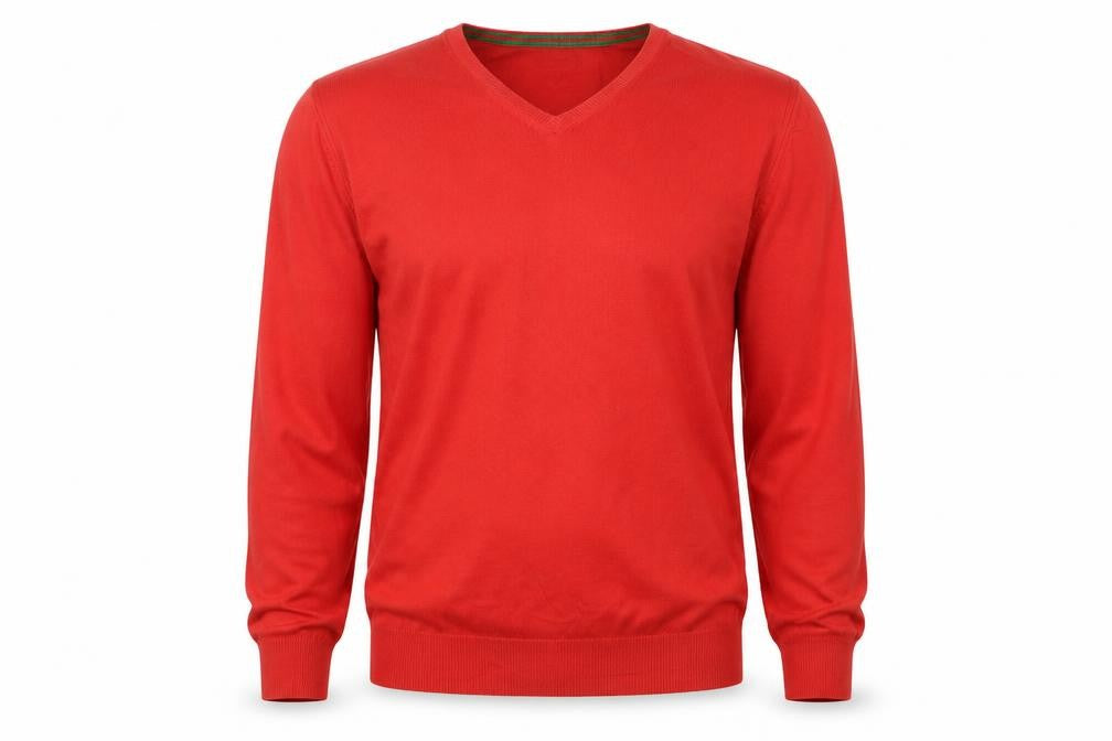 Howick Men's Red XL Cashmere Blend V-Neck Cotton Pullover Jumper