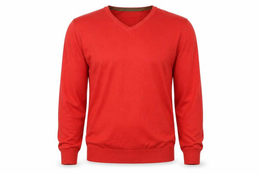 Howick Men's Red XL Cashmere Blend V-Neck Cotton Pullover Jumper