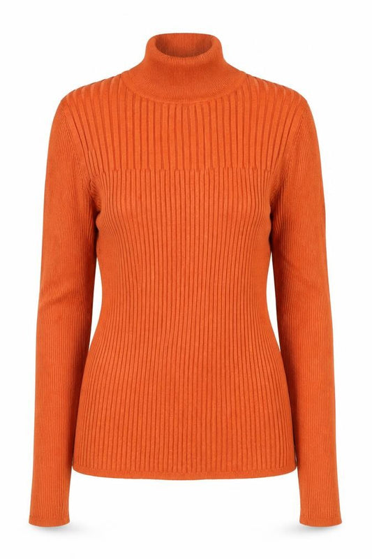 Karen Millen Women Orange M Ribbed Roll Neck Slim Knit Jumper