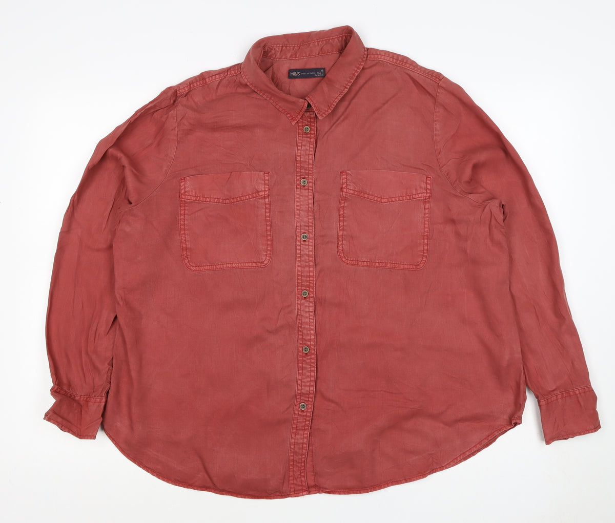 Marks & Spencer Women Red UK 18 Lyocell Button-Up Collared Shirt