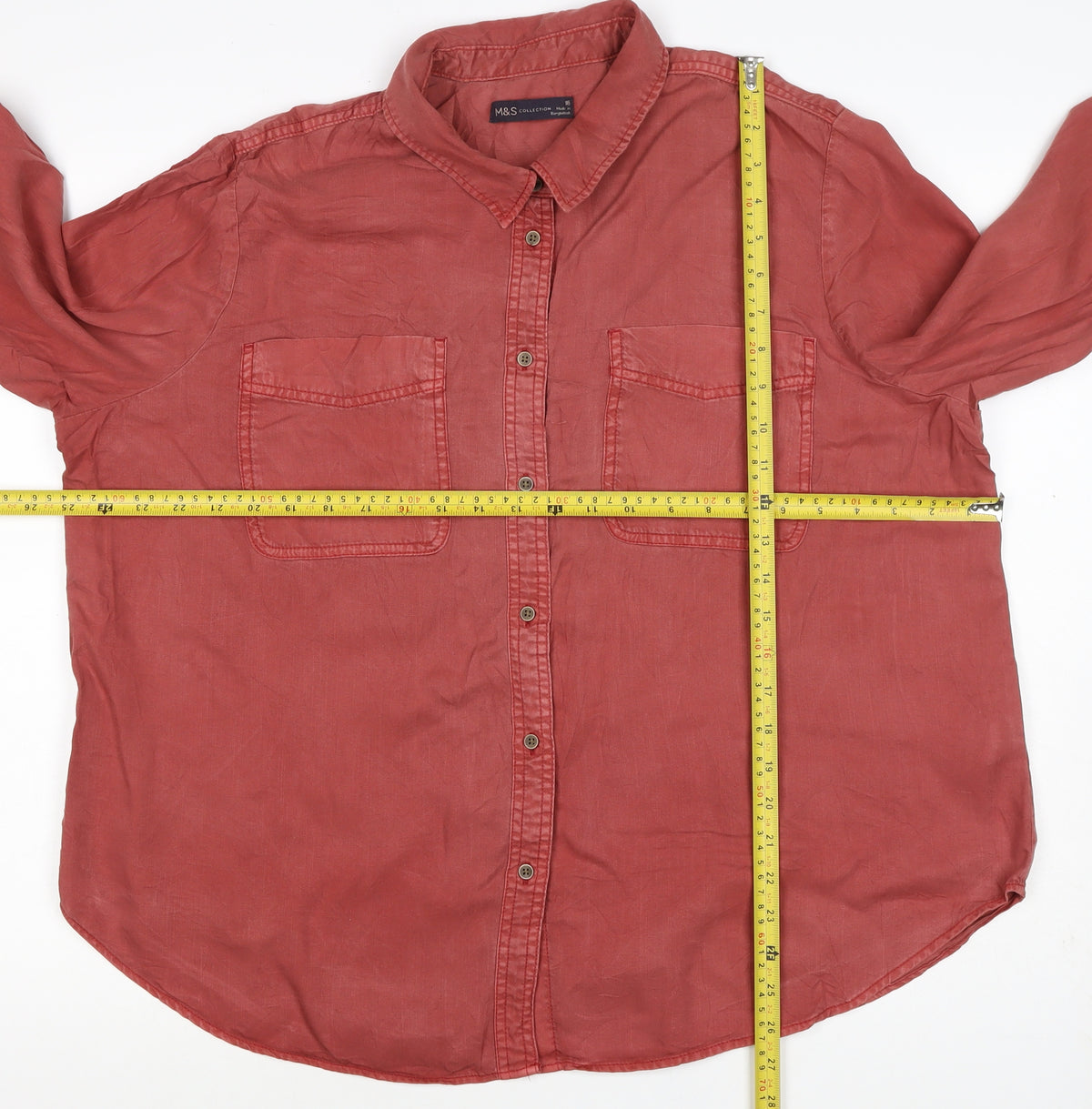 Marks & Spencer Women Red UK 18 Lyocell Button-Up Collared Shirt