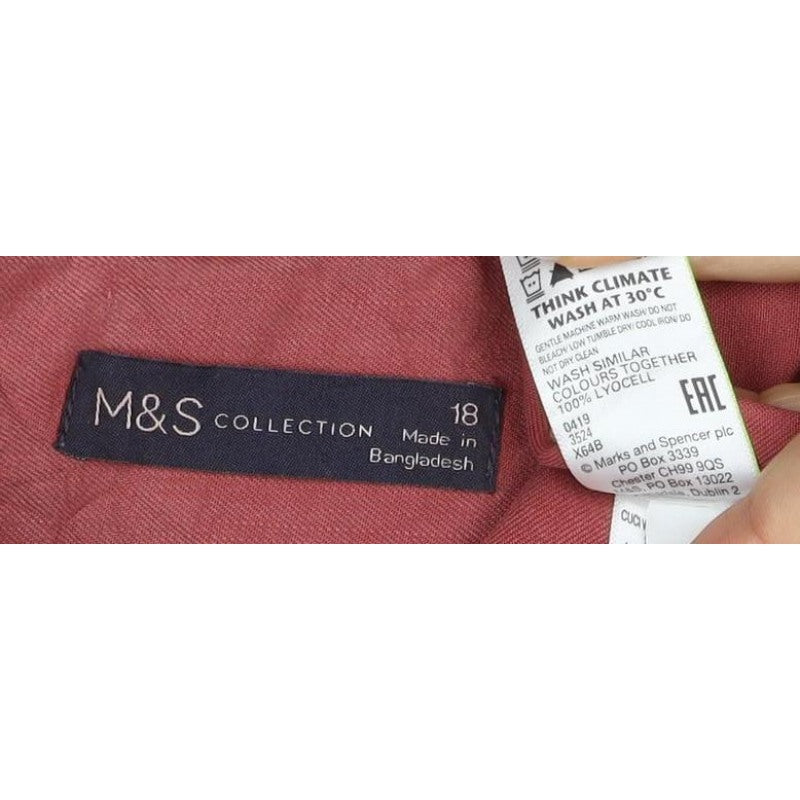 Marks & Spencer Women Red UK 18 Lyocell Button-Up Collared Shirt