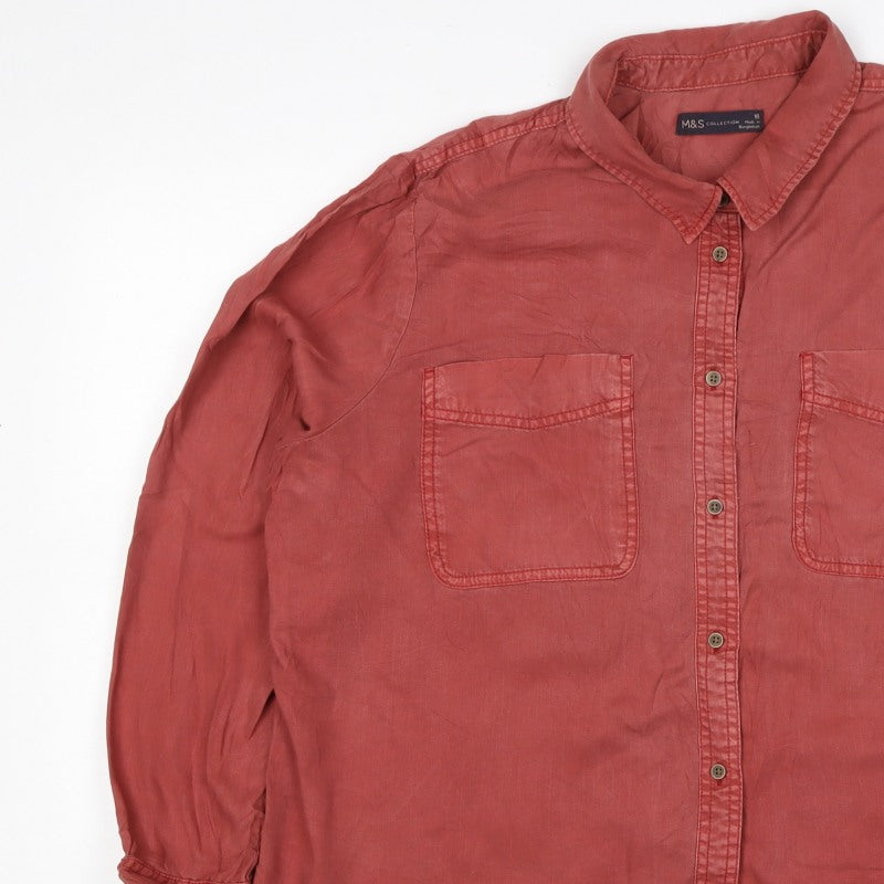 Marks & Spencer Women Red UK 18 Lyocell Button-Up Collared Shirt