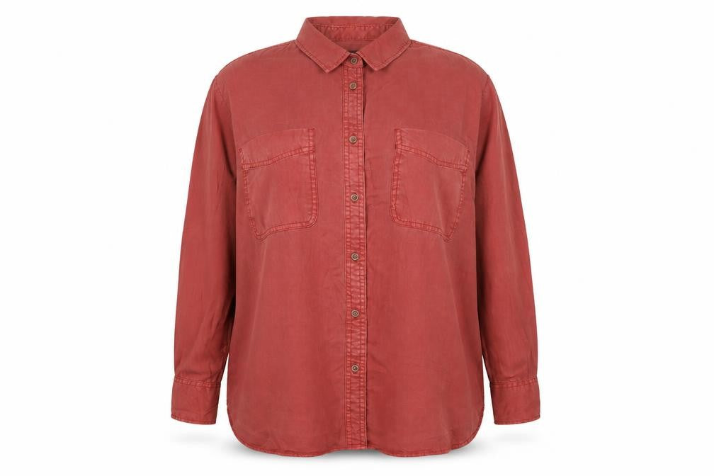 Marks & Spencer Women Red UK 18 Lyocell Button-Up Collared Shirt