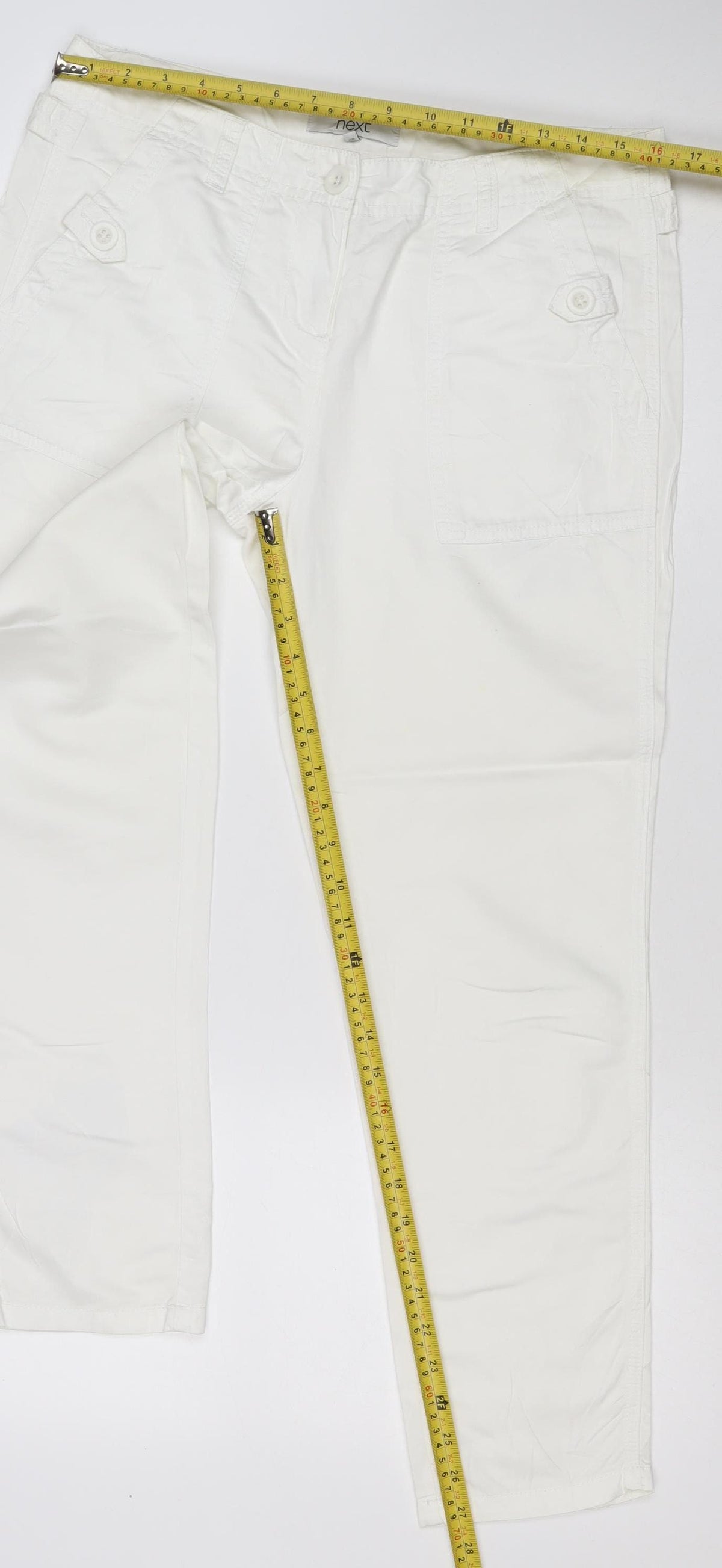 Next Women White UK 10 Cotton Cargo Capri Trousers Pockets