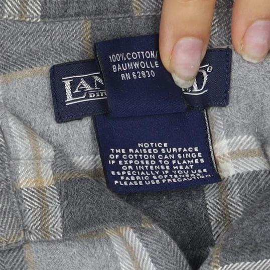 Lands' End Unisex Grey S Cropped Plaid Cotton Button-Up Shirt